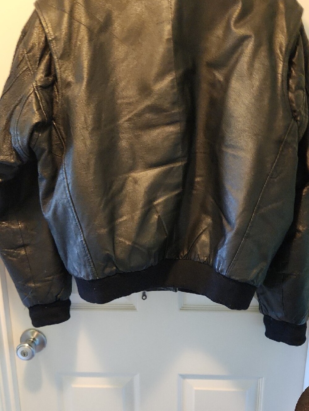 Black Leather Bomber Jacket with Zip Pockets - Picture 13 of 15